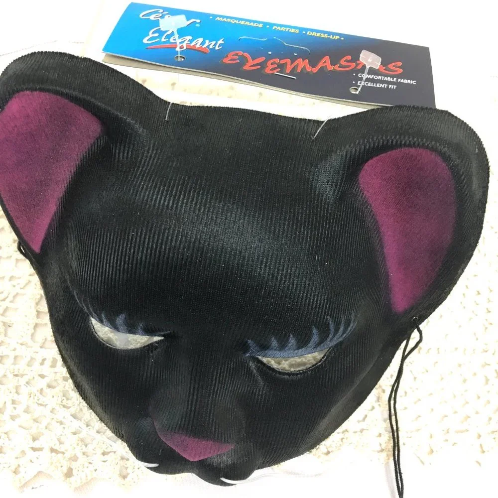 Cesar' Satin Masquerade Panther Blk Cat Mask NWT NOS